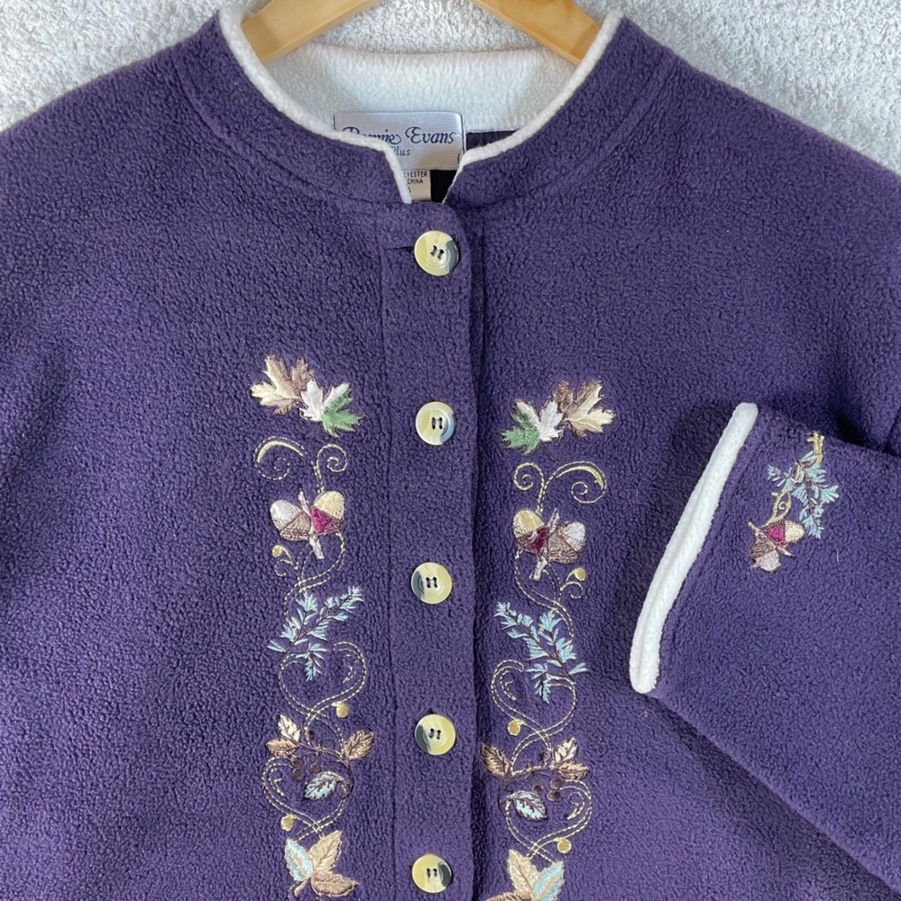 vintage Y2K grandmacore fleece jacket fall leaves acorns 2X cozy cabincore 1990s